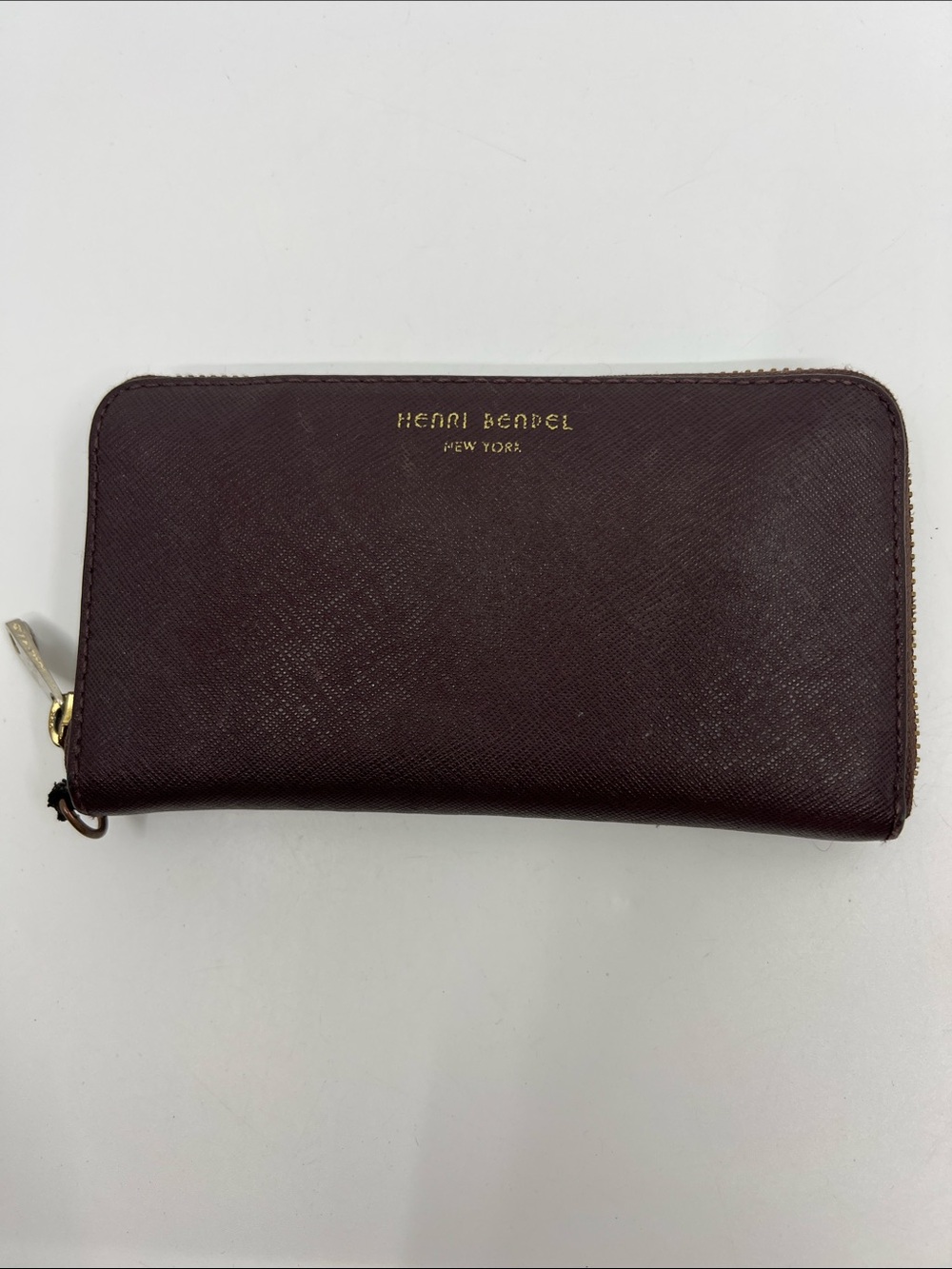 Henri Bendel  brown and Black Compact Cross Grain Zip-Around Wallet